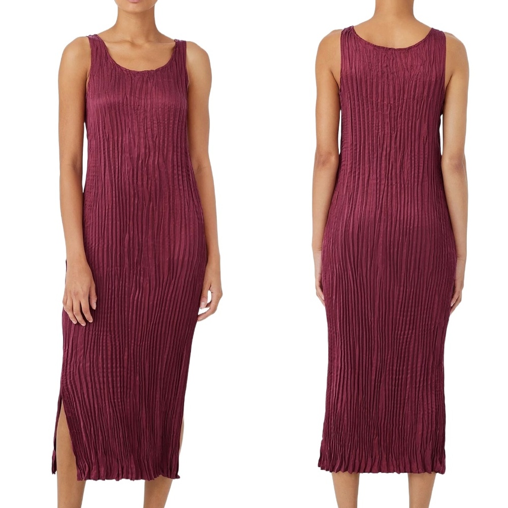 EILEEN FISHER Crushed Cupro Scoop Neck Dress in Red Cedar Size Large L